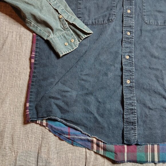 Vintage Wrangler Shirt Mens Long Tail Western Pearl Snap Brushpopper Patchwork - Picture 8 of 13